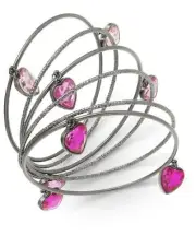 Thalia Sodi Silver-Tone 6-Pc. Set Stone Hearts Bangle Bracelets Pink NWT! $29.50