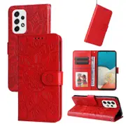 For Samsung Galaxy A73 5G Case, Embossed Sunflower PU Leather Wallet Cover, Red