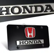 HONDA 3D Front Black Stainless Steel License Plate Frame CIVIC ACCORD with Caps (for: Honda Civic)