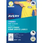 Avery 14UP Kids Fabric Name Badge Labels White 10 Sheets