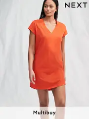 Red 100% Cotton Cap Sleeve V-Neck Mini Dress (AC8847) | $19