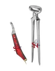 Set Of Hoof Nipper 15'' with Hoof Knife with Brass Horseshoeing Topper