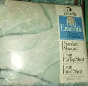 Nip new vintage Danville green floral Jade Song Twin Sheet set w pillowcase chic