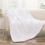 YAAPSU Chunky Knit Throw Blanket for Couch, 60"x80", 100% Hand Knitted Thick Cable Knit with Cozy Jumbo Chenille Yarn, Soft Large Rope Knot Crochet Blankets for Sofa Bed Living Room Décor, White