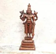 Copper Handmade God Maha Vishnu Idol Statue Rich Patina Antique Finish