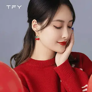 TFY紅色櫻桃耳環女年新款潮韓國氣質網紅耳釘小眾設計感耳飾
