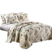 Catzon 3 Pieces Queen Size Quilt Bedding Set Floral Reversible Bedspread for Farmhouse Bedroom-QQ