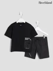 River Island Black Boys Mesh Pocket T-Shirt Set (W64924) | $51