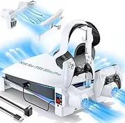 PS5 Horizontal Stand with 3-Level Cooling Fans for PlayStation 5 Console, PS5 Accessories Controller Charging Station for PS5 Controller, PS5 Cooling Station (Not Fit PS5 Slim)