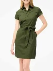 J.Crew Womens Shirt Dress Army Green Buttoned Belted Waist Short Sleeve Sz 0 NWT