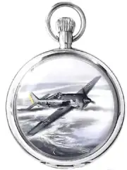 Pocket Watch Mechanical Analog Silver plated Focke Wulf FW 190 diameter 42mm