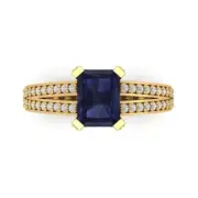 2.45Ct Emerald Cut Blue Sapphire Solid Gold Engagement Promise Statement Ring