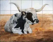 Longhorn Tile Backsplash Kathy Winkler Animal Art Ceramic Mural RW-KW027