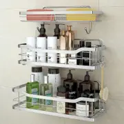 stusgo Shower Caddy, Shower Shelves for Bathroom with Double Soap Dish Holder No Drilling Shower Storage Self Adhesive Shower Shelf, 4 Hooks, Stainless Steel, 3 Pack