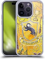 Head Case Designs Officially Licensed Harry Potter Hufflepuff Pattern Deathly Hallows XIII Soft Gel Case Compatible with Apple iPhone 14 Pro