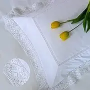 RANZNAZ Lace Pillow Shams King Size Set of 2, 100% Cotton White Embroidery Pillow Cases with Envelpoe Closure, Elegant Comfortable Breathable Pillow Covers, 20x36 Inches