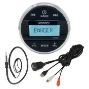 Enrock Black Marine Round AM FM Bluetooth USB Radio, Antenna,Auxiliary Interface