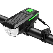 Solar and USB Rechargeable Mountain Bike Night Cycling High Brightness Bike Front Light and 120dB Horn Bicycle Light Green