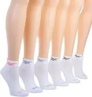 [Reebok] Women's Cuff Quarter Socks - 6 Pack, 221QT05, White, O/S, Multicolor, 4-10