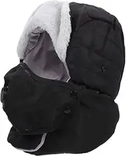 [FOMIYES] Warm Riding Hat Mask Windproof Skiing Hat Cotton Protective Headwear Adjustable Chin Strap Black