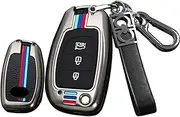 HIBEYO Flip 3 Button Key Fob Cover for Hyundai Tucson Sonata Fe Creta Mistra Elantra Ioniq Venue IX35 I10 I20 I30 I40 Solaris Kona Santa Fe Accessories Alloy+TPU Key Shell Cover-3 Button Black