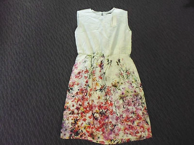 LADIES BEAUTIFUL WHITE FLORAL VISCOSE SLEEVELESS DRESS BY ESPRIT SIZE 10 NWT
