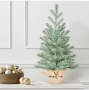 2.5 Ft Artificial Small Tabletop Christmas Tree Mixed Branch Tips,Unlit Burlap
