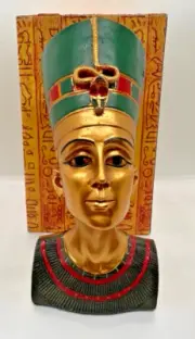 Golden Ancient Egyptian Queen Nefertiti Bust Statue 7"Tall Wife Of Pharaoh Resin