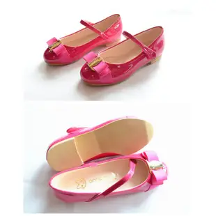 【現貨】❤正韓。英文金釦蝴蝶結桃紅漆皮鞋 (18號) 韓國製童鞋