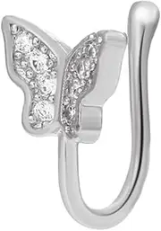 [Generic] Punk Crystal Butterfly Nose Ring Butterfly Nose Cuff Ring Vintage Butterfly Fake Nose Ring Non Pierced Nose Ring Jewelry for Women