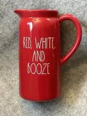 Rae Dunn Artisan Collection by Magenta Ceramic Pitcher Red White And Booze NIB