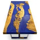 Blue Epoxy Resin Counter Desk Table, Mid Century Modern Arts, Console Bar Table