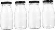 [Mikinona] 4pcs Mini Fridge Milk Bottles Glass Milk Jugs with Caps Reusable Juice Bottles 250ml