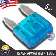 5 Pack 15A Mini Blade Style Fuses APM/ATM 32V Short Circuit Protection Car Fuse
