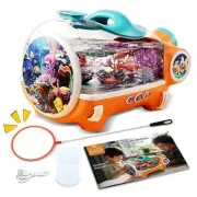 Small Fish Tank, Portable Betta Fish Tank for Kids with LED Light, Air