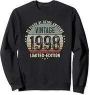 [X.Style] Vintage 1998 Funny 25 Years Old 25th Birthday Him Her Sweatshirt ds1865 Sweatshirt (S) Black
