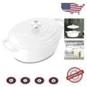5QT White Oval Dutch Oven Pot with Lid - Enameled Cast Iron Heavy Duty Cookware