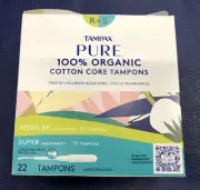 Tampax PURE Organic Cotton Core Tampons 22 Pack Regular & Super Absorbency