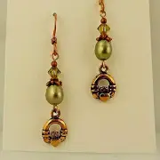 Bronze Irish Claddagh earrings genuine pearls & Swarovski Crystal beads