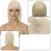 8.5x8.5 cm Hair Toppers Human Hair For Women Mono Wigs Hair Clip With Bangs Straight Hairpiece Invisable Clip In Hair Extensions(10 Inches,Platinum Blonde)