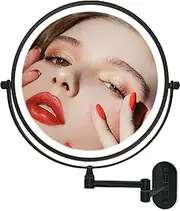 9" Magnifying Mirror with LED Lights Bathroom Large Illuminated Wall Mounted Vanity Mirror for Makeup Shaving (with LED Lights,Black 5X Magnification)