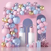 Janinus Pink and Blue Balloon Garland Arch Kit-130 PCS 5+12+18 Inch Pink Blue Confetti Gold Latex Balloons Gender Reveal Balloons For Boys Girls Gender Reveal Decorations Baby Shower Decorations
