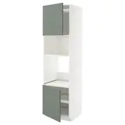 METOD hi cb f oven/micro w 2 drs/shelves, white/Nickebo matt grey-green, 60x60x220 cm