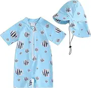 [Kiluex] Toddler Baby Girls Half Zipper One Piece Swimsuit Infant Summer Beach Rash Guard Bathing Suits with Sunhat 0-3T