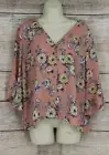 Zenobia Womens Flutter Bell Sleeve V-Neck Floral Blouse Shirt Plus Sz 1X Pink