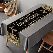 Eid Mubarak Table Runner, Ramadan Kareem Muslim Arabic Islamic Polyester Fabric Table Decoration 13.8"x70.8", Crescent Moon Star Table Runner for Dining Tables Ramadan Eid Festive Celebration