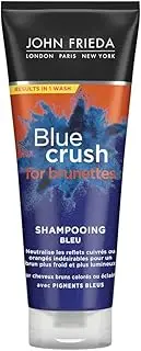 John Frieda Blue Crush Intensive Blue Shampoo 250 ml, Toning Shampoo for Brown Hair, Anti Brass Shampoo for Brunettes with Crushed Blue Pigments