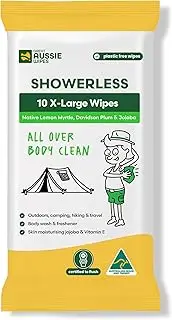 Great Aussie Wipes SHOWERLESS Body Wipes, Disposable Washcloths for Adults, No-Rinse Shower Wipes for Camping, Hiking, Travel, Skin Moisturising & Flushable - 10 Pack XL