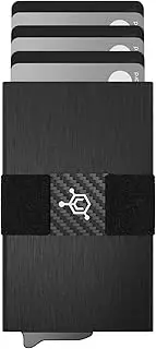 [CODE 118] Wallet - Premium Automatic Smart Wallet, RFID Blocking, 6061-T6 Aerospace-Grade Aluminum, Genuine 3K Carbon Fiber, Easy-Access Trigger Mechanism (Brushed Black), black, Modern