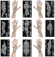 Mzstgh Henna Tattoo Stencils kit,Temporary Tattoos Stencils Reusable Henna Tattoo kit for Hand Forearm Airbrush Tattooing Template, Indian Temporary Tattoo Stickers, White